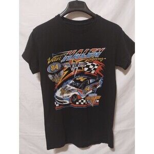 Boy's Black Van Halen Racing Graphic #84 Car Checkered Flag Crew Neck Tee